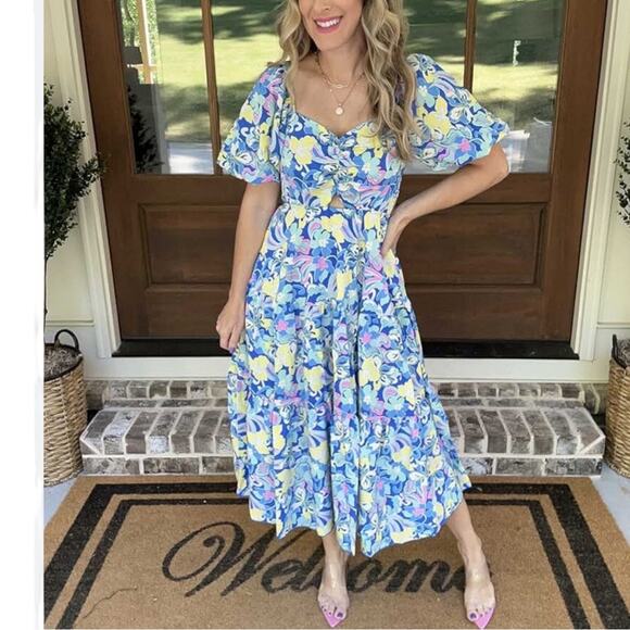 XXL Summer Dress Casual Flowy Beach Sweetheart Neckline Smocked Back Boho Floral - Picture 1 of 14